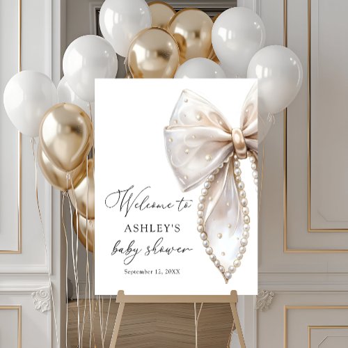 White Pearl Bow Girl Baby Shower Welcome 
