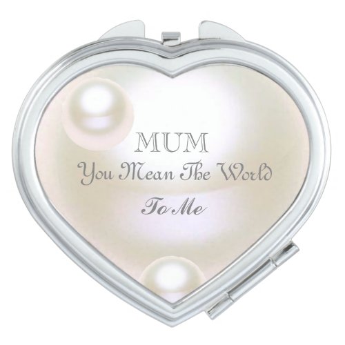 White Pearl Effect Heart Mothers Day Compact Mirror