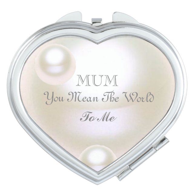 White Pearl Effect Heart Mother's Day Compact Mirror (Front)