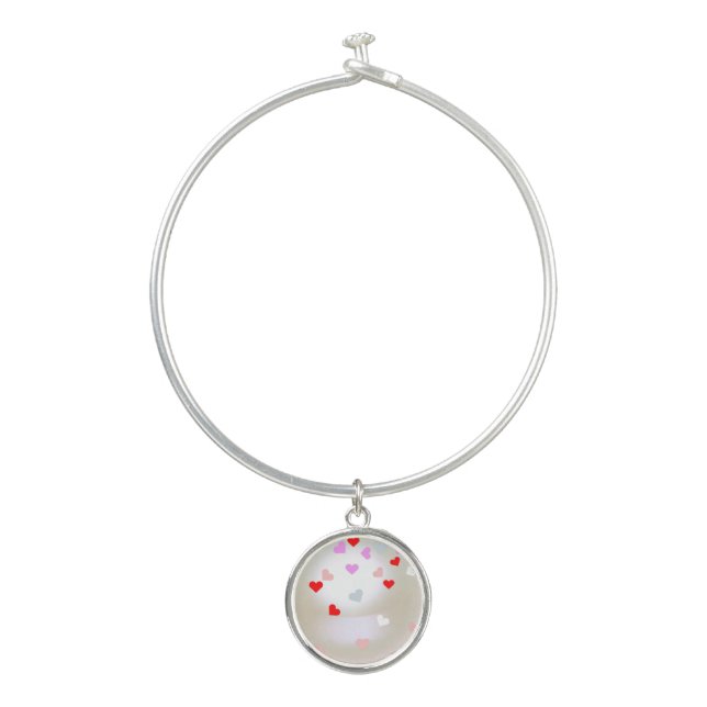 White Pearl Effect with hearts  Bangle Bracelet (Front)