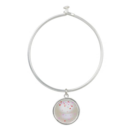 White Pearl Effect with hearts Bangle Bracelet