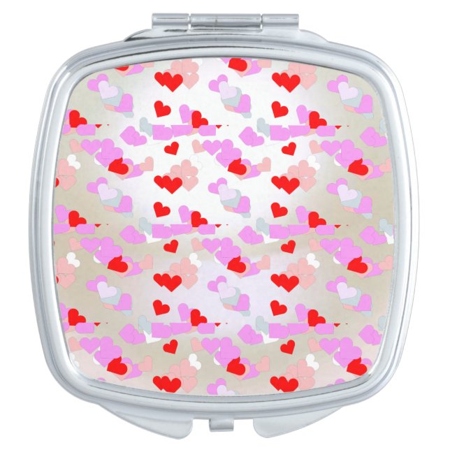 White Pearl Effect with hearts  Compact Mirror (Front)