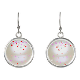 White Pearl Effect with hearts Earrings