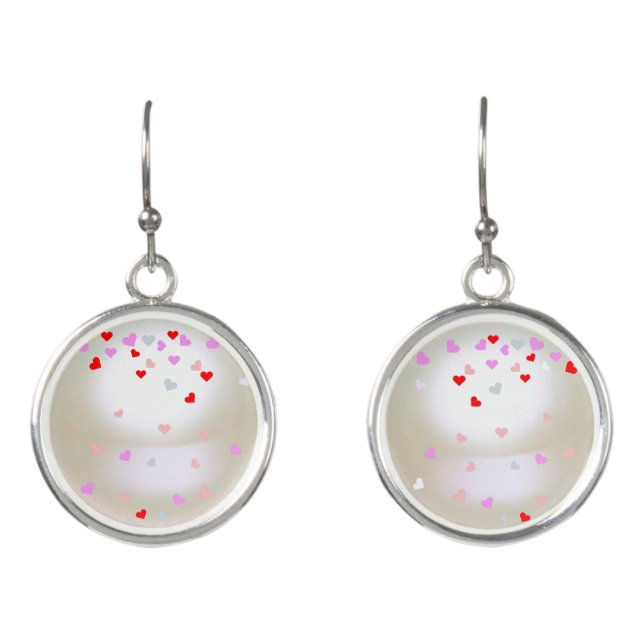 White Pearl Effect with hearts Earrings (Front)