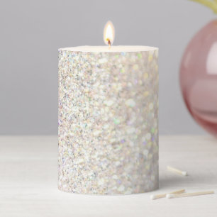 White Pearl Glitter Pillar Candle