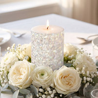 White Pearl Glitter Pillar Candle