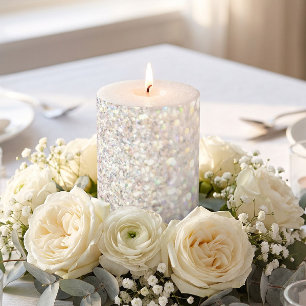 White Pearl Glitter Pillar Candle