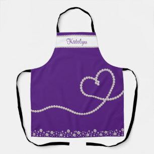 White Pearl Heart on Purple Personalized Apron