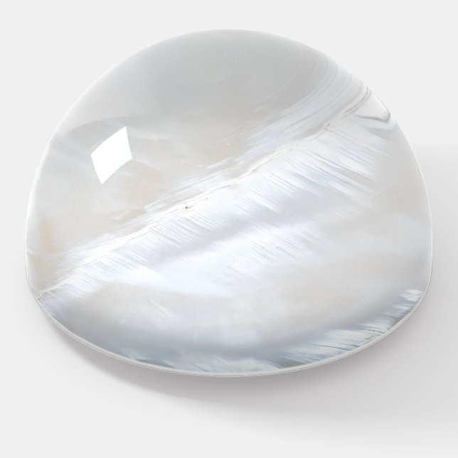 White Pearl Nacre Pattern Paperweight (Angled)