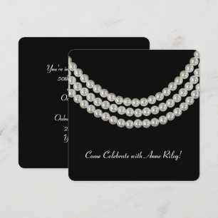white pearl necklace on black for birthday party invitation