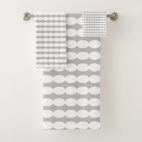 White Pearl Pattern Gray Grey Theme Bathroom Decor Bath Towel Set