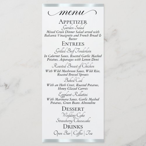 White Pearl/Silver - Monogram & Thank You Menu