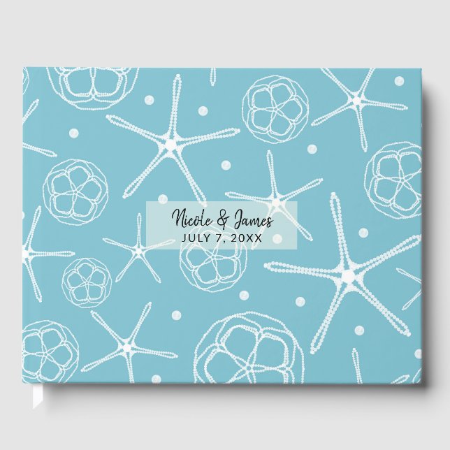 White Pearl Starfish Elegant Beach Wedding Guest Book (Front)
