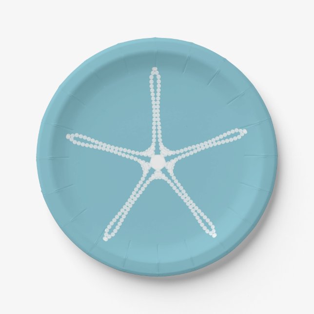 White Pearl Starfish Elegant Wedding Bridal Shower Paper Plates (Front)