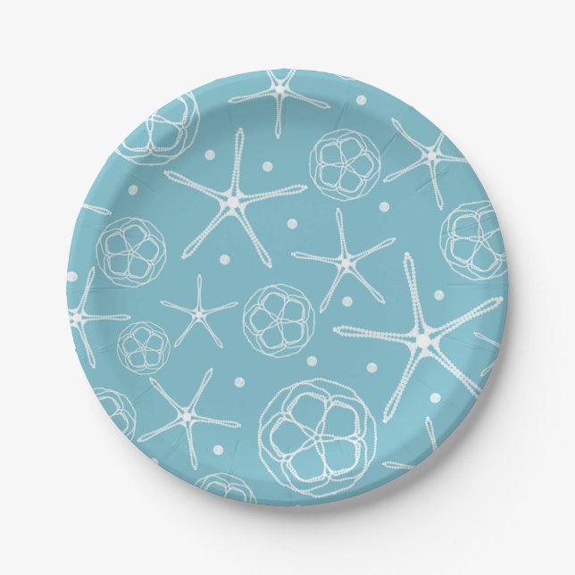 White Pearl Starfish Elegant Wedding Bridal Shower Paper Plates (Front)
