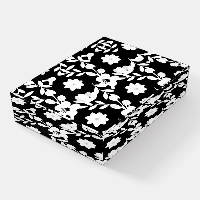 White Pearls And Flowers On Black Paperweight (Angled)