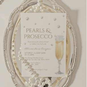 White Pearls and Prosecco Bridal Shower Invitation