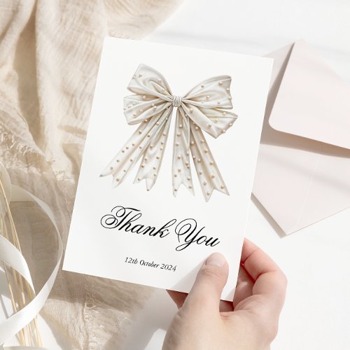 White Pearls Bow Bridal Shower Thank You Card