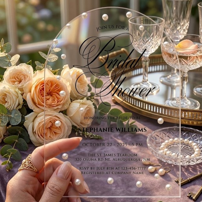 White Pearls Bridal Shower Acrylic Invitations (Creator Uploaded)
