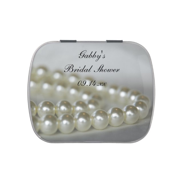 White Pearls Bridal Shower Favor Candy Tin (Top)