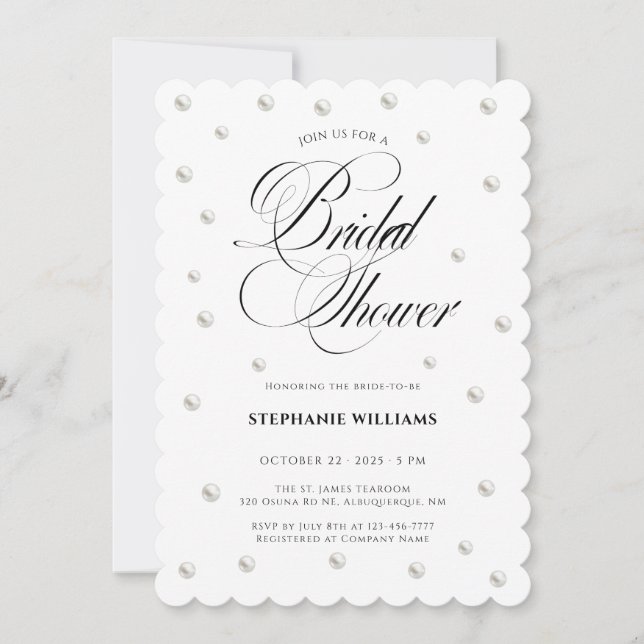White Pearls Bridal Shower Invitation (Front)