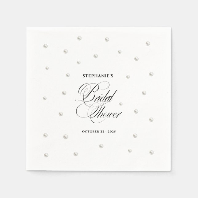 White Pearls Bridal Shower Napkins (Front)