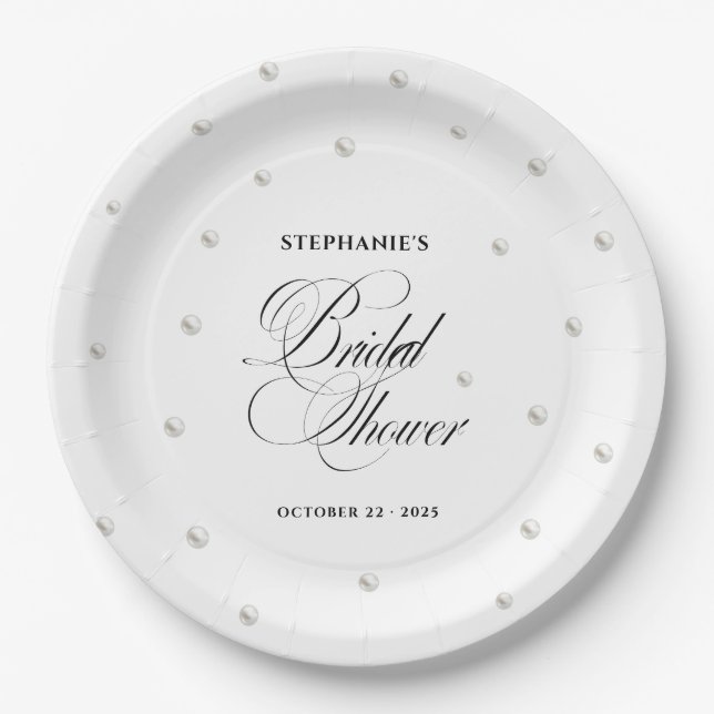 White Pearls Bridal Shower Paper Plates (Front)