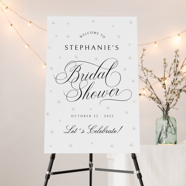 White Pearls Bridal Shower Welcome Sign (In Situ (Stand))