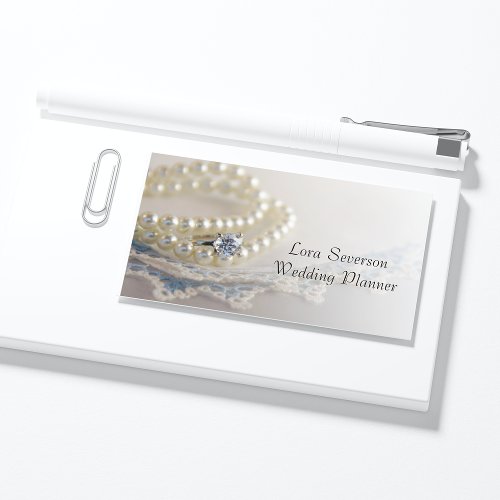 White Pearls Diamond Ring Lace Wedding Planner Business Card