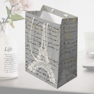 White Pearls Eiffel Tower Medium Gift Bag
