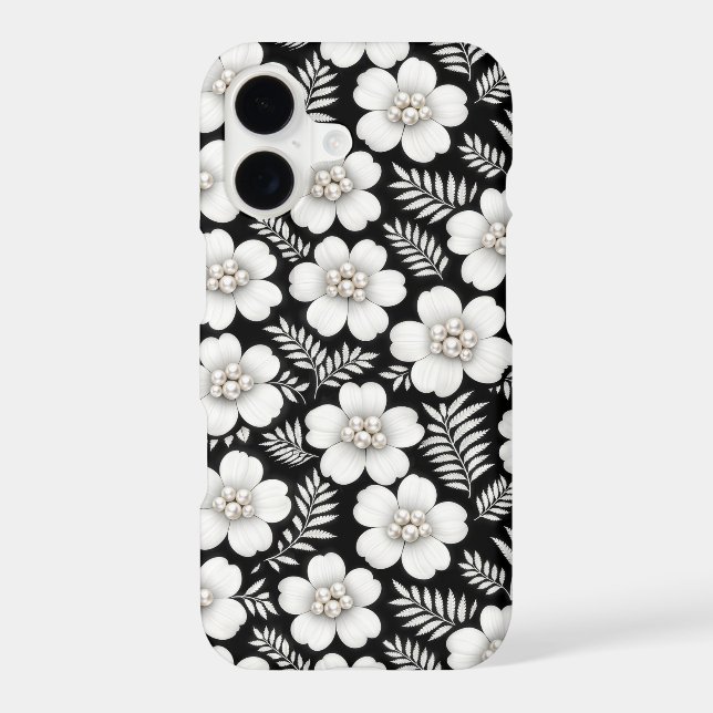 White Pearls in Flower Pattern iPhone Case (Back)
