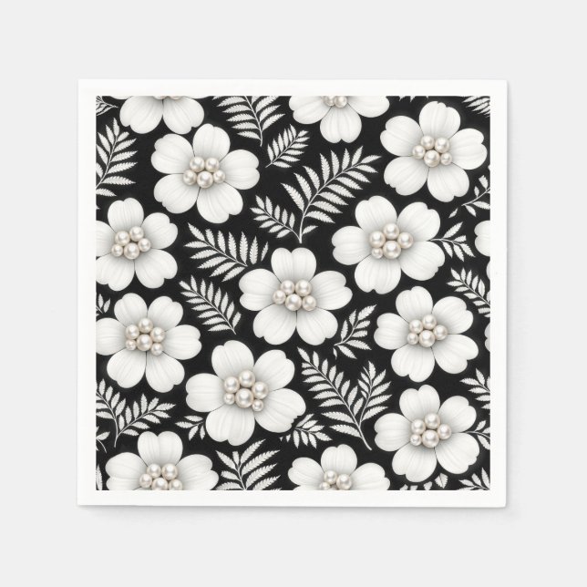 White Pearls in Flower Pattern Napkins (Front)