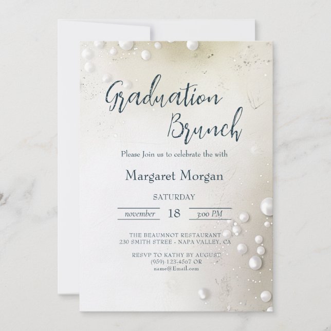 White Pearls Minimalist Bridal Brunch Invitation (Front)