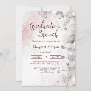 White Pearls Modern Pink Bridal Brunch Invitation