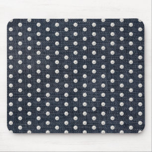 white pearls on blue denim mouse pad