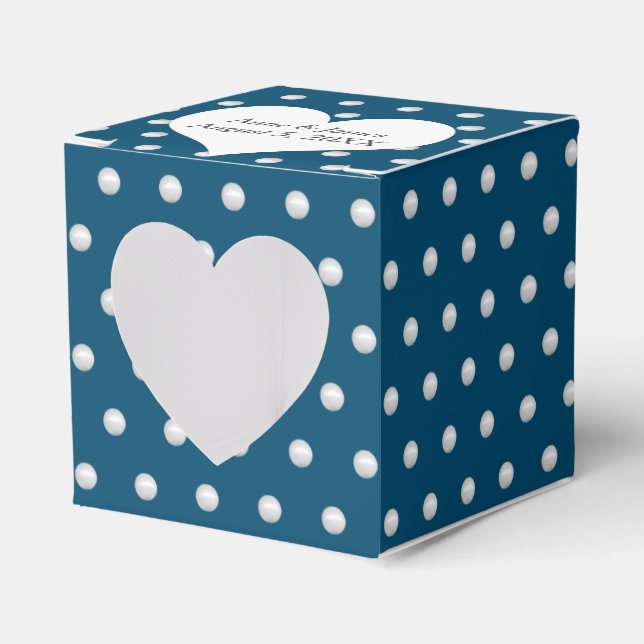 White Pearls On Blue Favor Boxes (Front Side)