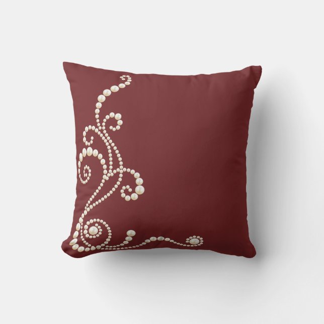 White Pearls on Maroon burgundy Throw Pillow (Front)