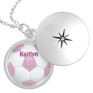 White Pearls on Pink Soccer Ball Locket Necklace