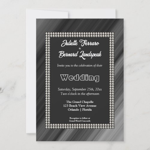 White Pearls Retro Black  White Wedding Invitation
