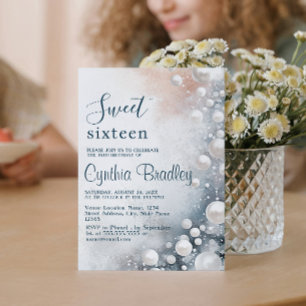 White Pearls Sweet Sixteen Birthday Party Invitation