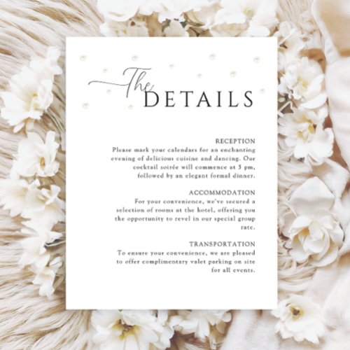 White Pearls Wedding Details Enclosure Card