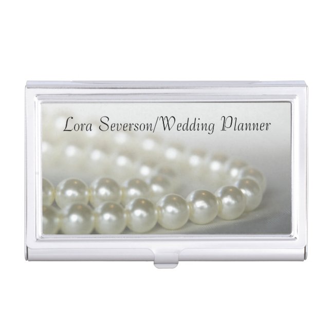 White Pearls Wedding Planner Case For Business Cards (Front)