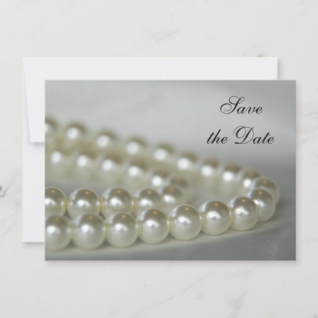 White Pearls Wedding Save the Date Invitation (Front)