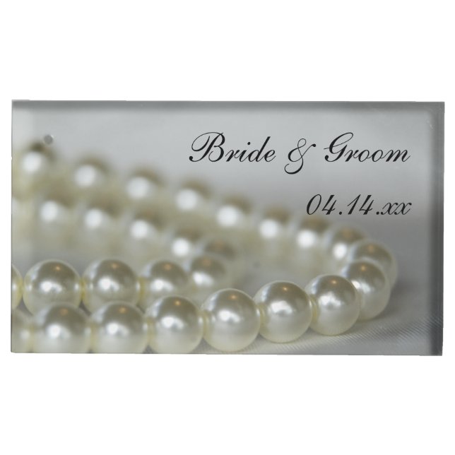 White Pearls Wedding Table Card Holder (Front)