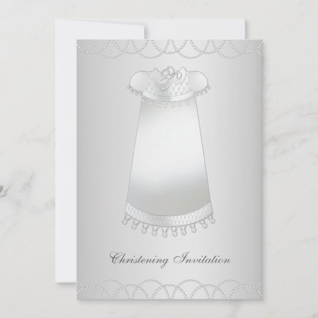 White Pearls White Gown White Christening Invitation (Front)
