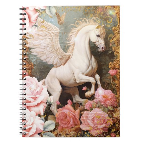 White Pegasus and Pink Roses Notebook