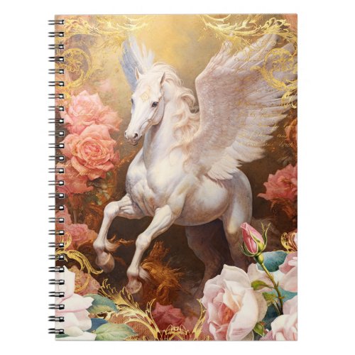 White Pegasus and Pink Roses Notebook