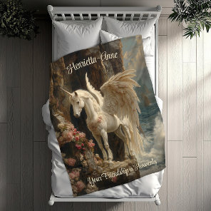 White Pegasus Heavenly Unicorn Seascape Scene Fleece Blanket