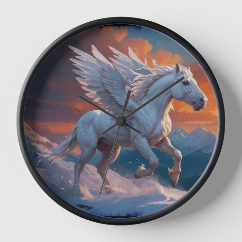 White Pegasus in the Mountains Clock