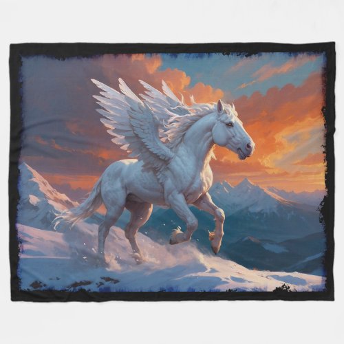 White Pegasus in the Mountains Fleece Blanket